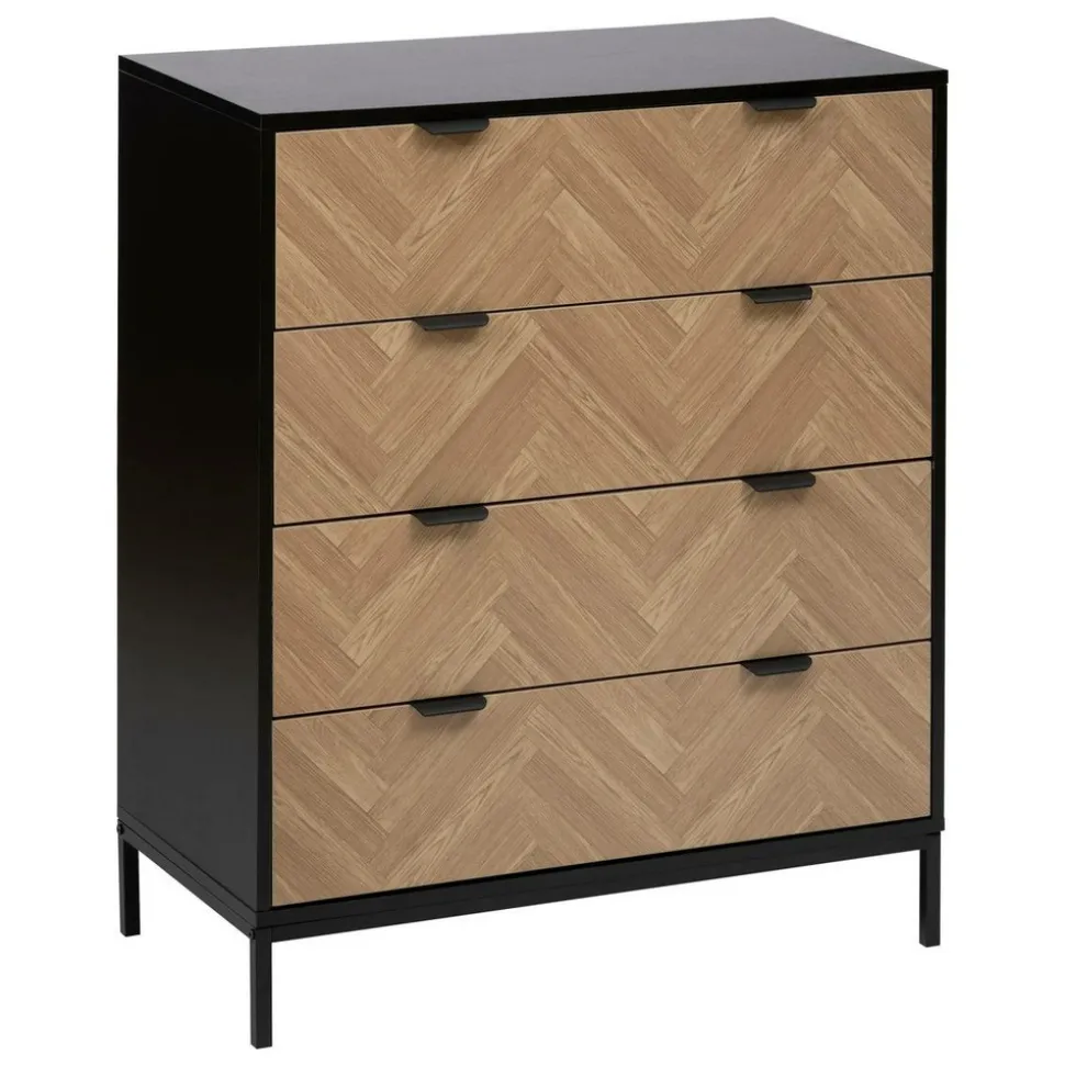 5 FIVE SIMPLY SMART - 5five - commode "chevrons" 4 tiroirs effet pin naturel et noir 95x80cm