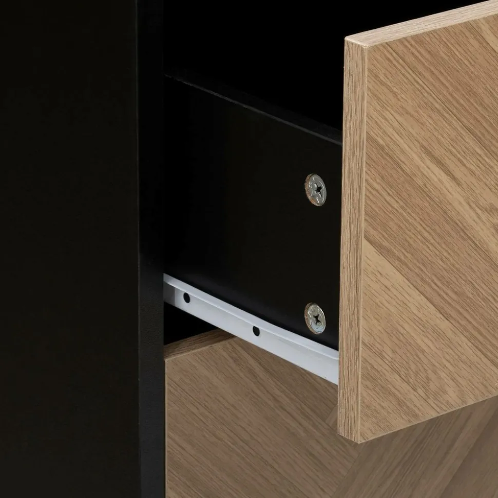 5 FIVE SIMPLY SMART - 5five - commode "chevrons" 4 tiroirs effet pin naturel et noir 95x80cm