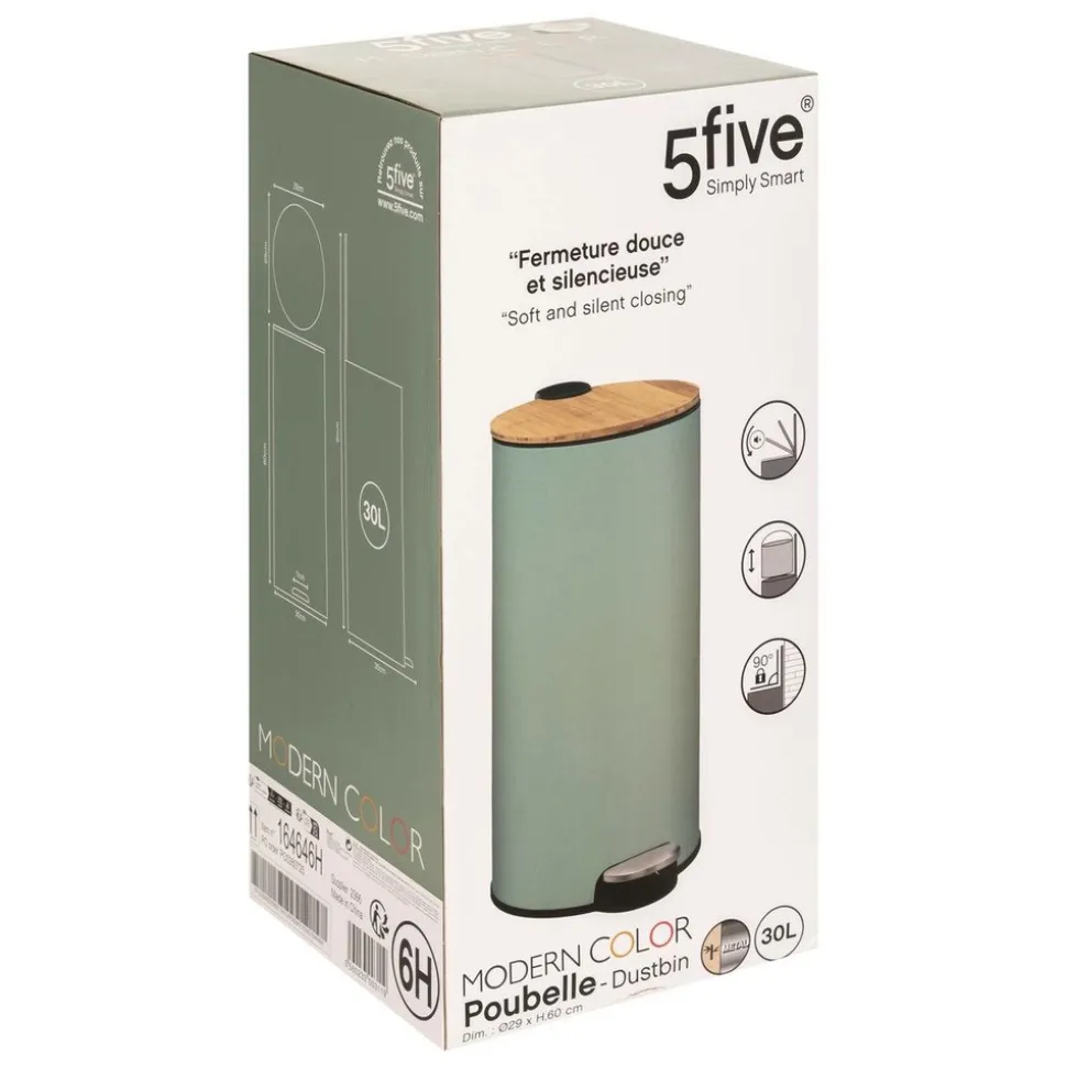 5 FIVE SIMPLY SMART - 5five - poubelle couvercle bambou 30l "modern color" vert