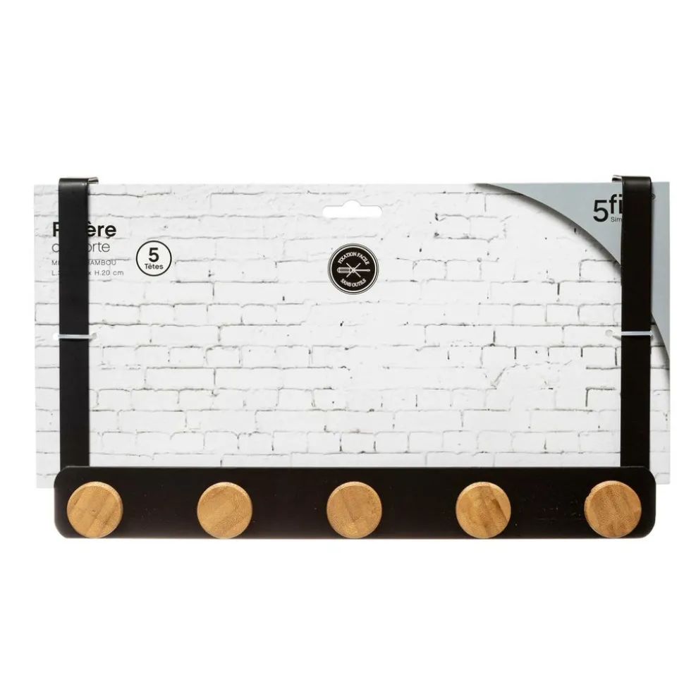 5 FIVE SIMPLY SMART - 5five - patère 5 têtes métal et bambou noir