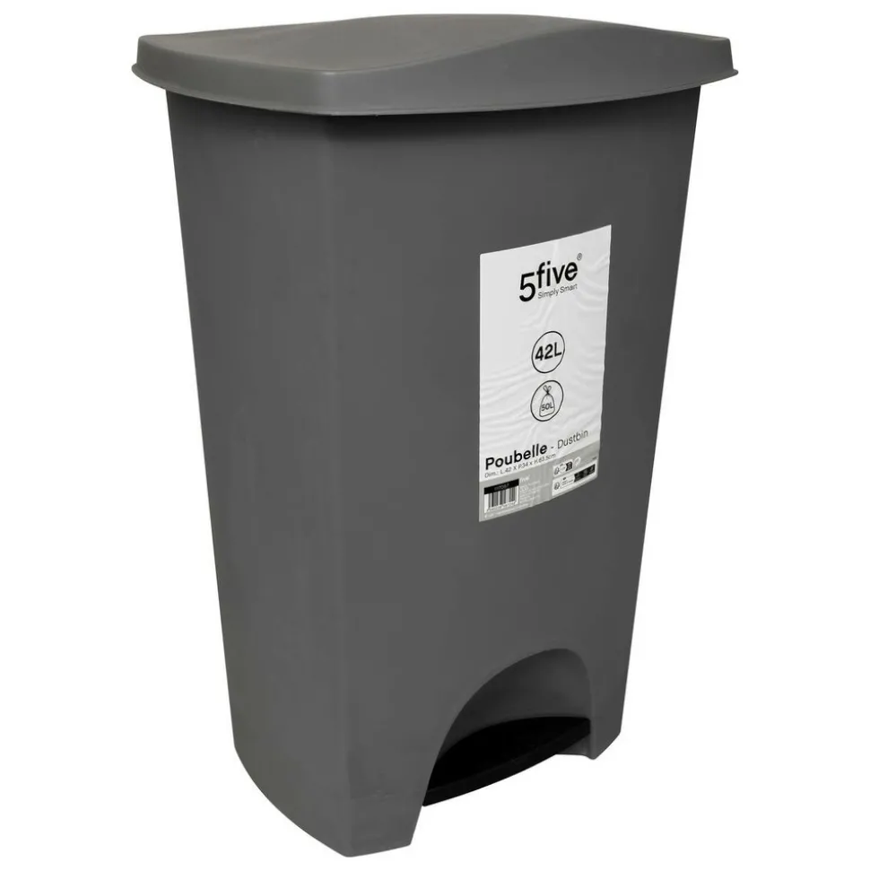5 FIVE SIMPLY SMART - 5five - poubelle à pédale plastique 42l gris