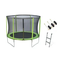 1.- MASGAMES OUTDOOR GAMES - Trampoline masgames force 244 avec filet de protection, échelle et ancrages