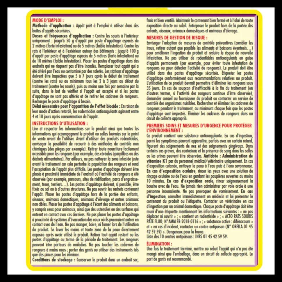 ACTO - Acto rats-souris anti-rongeurs pâte appât fluo - 150grs