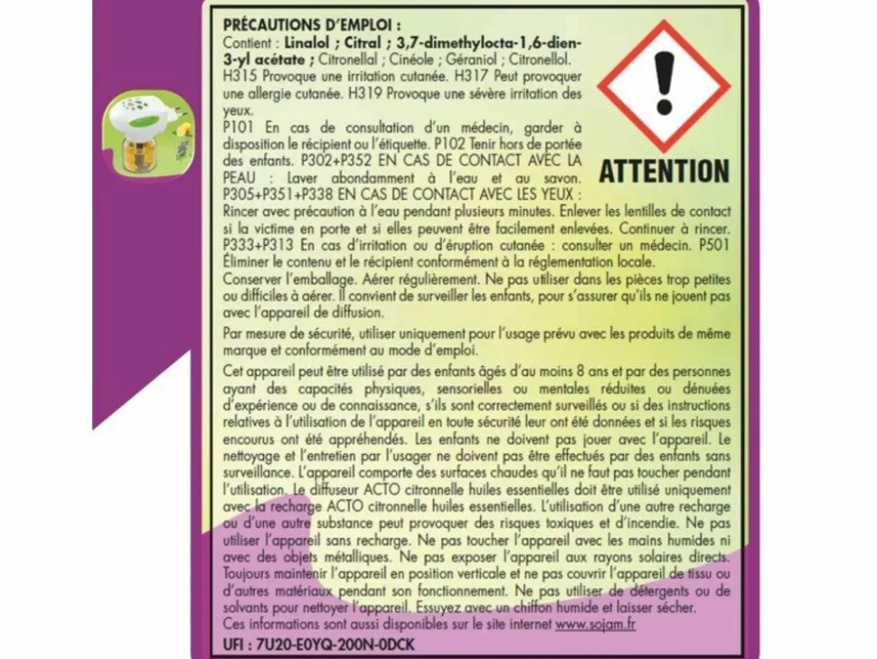 ACTO - Diffuseur électrique avec recharge liquide citronnelle, acto