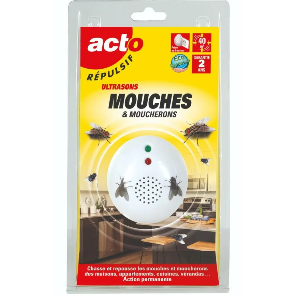 ACTO - Répulsif ultrasons mouches - moucherons - fixe 40m²
