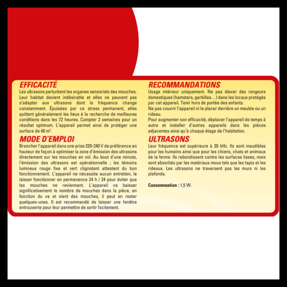 ACTO - Répulsif ultrasons mouches - moucherons - fixe 40m²