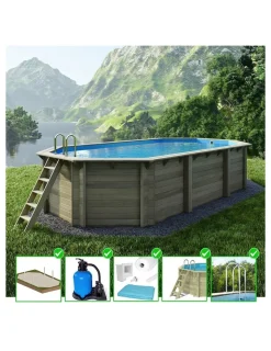 ALTANKA - Piscine en bois nemo 7,3x3,97 - h.1,45 m cadre en métal, sans dalle béton - bas7305ospu - altanka