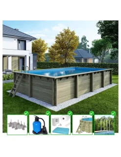 ALTANKA - Piscine en bois aqua 8,5x4,35 - h.1,45 m fixations à sceller - bas7309ospi - altanka