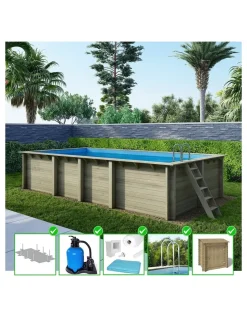 ALTANKA - Piscine en bois aqua 7x3,75 - h.1,45 m fixations à visser - bas7308ospl+sza - altanka