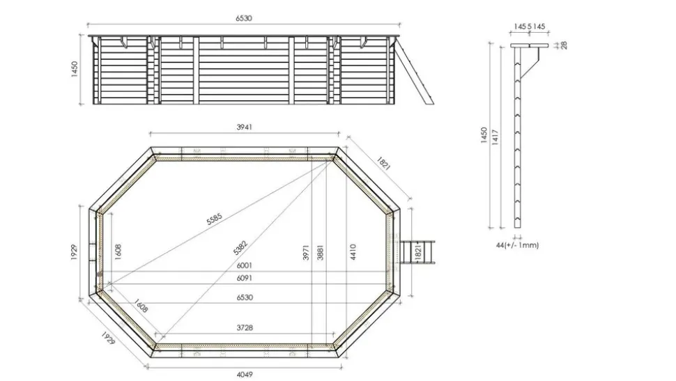 ALTANKA - Piscine en bois 6,53x4,41 - h.1,42 m - avec filtration et coffre - bas752ospi+sza - altanka