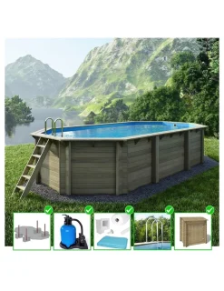 ALTANKA - Piscine en bois nemo 7,3x3,97 - h.1,45 m fixations à sceller - bas7305ospi+sza - altanka