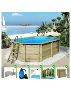 ALTANKA - Piscine en bois nemo 5,79x3,49 - h.1,45 m fixations à sceller - bas7304ospi+sza - altanka