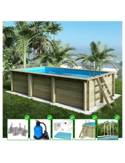 ALTANKA - Piscine en bois aqua 6,1x2,85 - h.1,31 m fixations à sceller - bas7307ospi - altanka