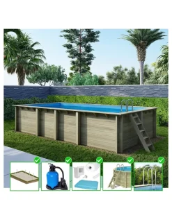 ALTANKA - Piscine en bois aqua 7x3,75 - h.1,45 m cadre en métal, sans dalle béton - bas7308ospu - altanka