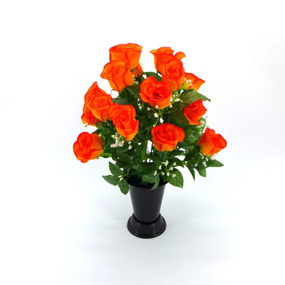ARCHE DIFFUSION - Fleurs artificielles - bouquet funéraire orange avec vase D.28 H.46cm