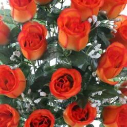 ARCHE DIFFUSION - Fleurs artificielles - bouquet funéraire orange avec vase D.28 H.46cm