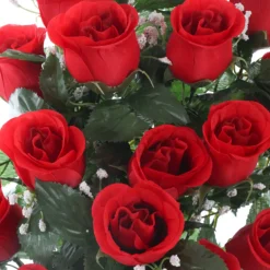 ARCHE DIFFUSION - Fleurs artificielles - bouquet funéraire rouge avec vase D.28 H.46cm