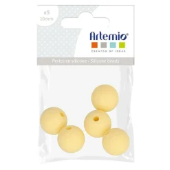 ARTEMIO - 5 perles silicone rondes - 10 mm - jaune
