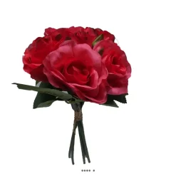 ARTIFICIELLES.COM - Petit bouquet de fausses roses h 27 cm 5 têtes et 1 bouton rose fushia - couleur