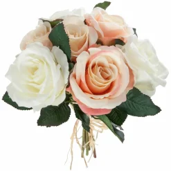 ATMOSPHERA - Bouquet de 7 roses vieillies - h. 30 cm - blanc et rose