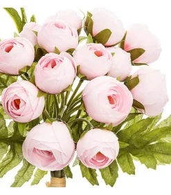 ATMOSPHERA - Bouquet de fleurs artificielles 18 mini camélias rose d. 17 x h. 26 cm