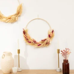 ATMOSPHERA - Couronne de fleurs séchées beige et rose d 36 cm