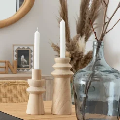 ATMOSPHERA - Duo de bougeoirs en bois - beige