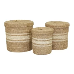 AUBRY GASPARD - Boîtes de rangement en maïs naturel et blanc (lot de 3)