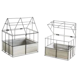 AUBRY GASPARD - Mini serre en métal et bois teinté 25 cm