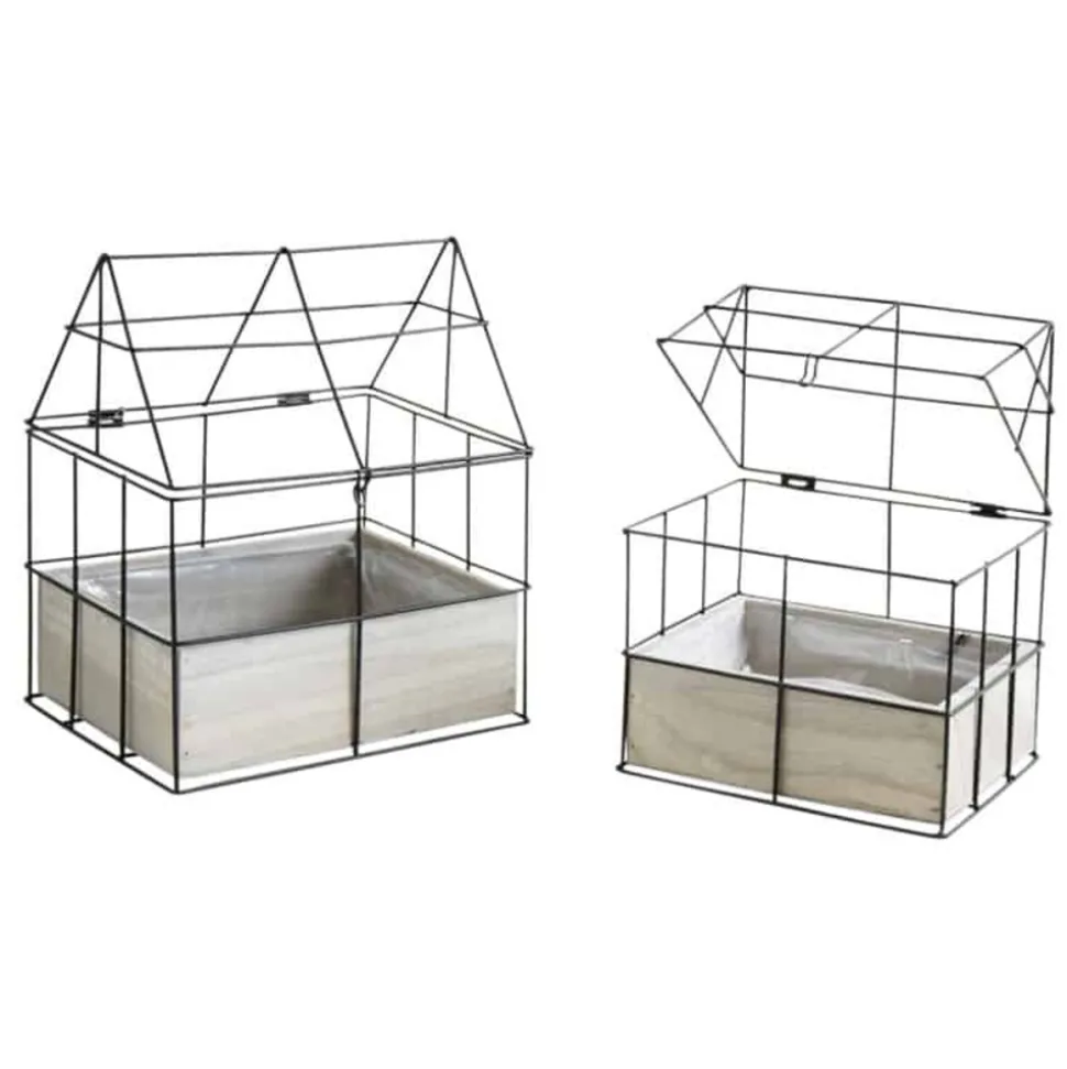 AUBRY GASPARD - Mini serre en métal et bois teinté 25 cm