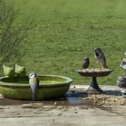 Bain d'oiseaux ou mangeoire grand modèle en céramique vert