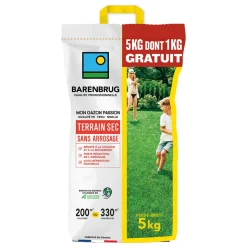 BARENBRUG - Graines de gazon pour terrain sec 4 kg + 1 gratuit