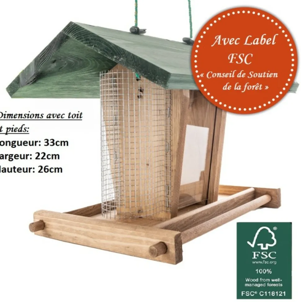 BB LOISIR - Mangeoire extérieur à suspendre pour oiseaux sauvages pour jardin balcon distributeur de graines «325 cabane marron-vert»