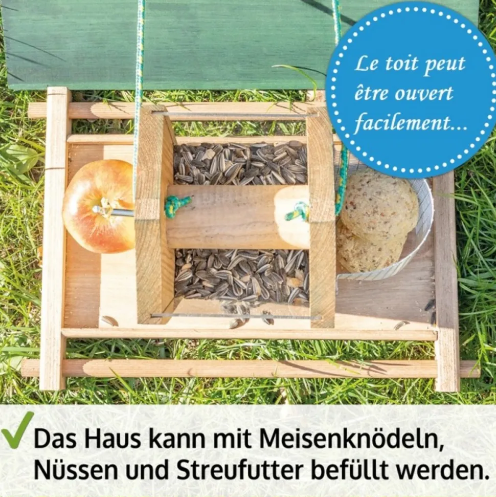 BB LOISIR - Mangeoire extérieur à suspendre pour oiseaux sauvages pour jardin balcon distributeur de graines «325 cabane marron-vert»