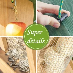 BB LOISIR - Mangeoire extérieur à suspendre pour oiseaux sauvages pour jardin balcon distributeur de graines «325 cabane marron-vert»