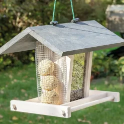 BB LOISIR - Mangeoire oiseaux extérieur à suspendre pour oiseaux sauvages pour jardin balcon distributeur de graines«324 cabane gris blanc»