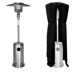 BENEFFITO - Kohala - parasol chauffant acier inoxydable gris - chauffage d'extérieur à gaz - surface de chauffe 30m2 - housse noire - allumage