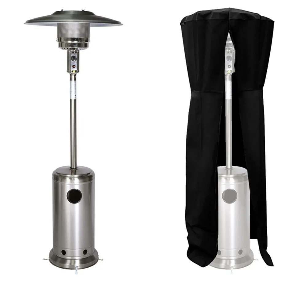 BENEFFITO - Kohala - parasol chauffant acier inoxydable gris - chauffage d'extérieur à gaz - surface de chauffe 30m2 - housse noire - allumage