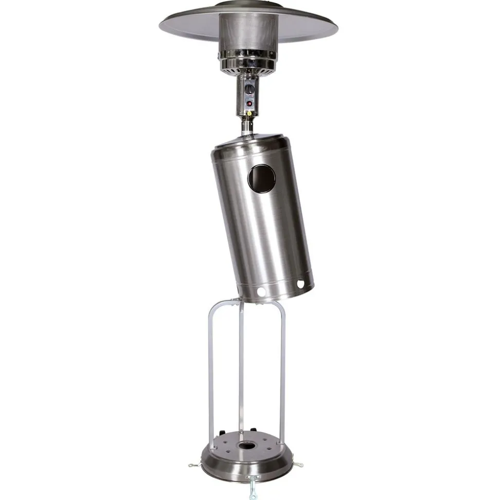 BENEFFITO - Kohala - parasol chauffant acier inoxydable gris - chauffage d'extérieur à gaz - surface de chauffe 30m2 - housse noire - allumage