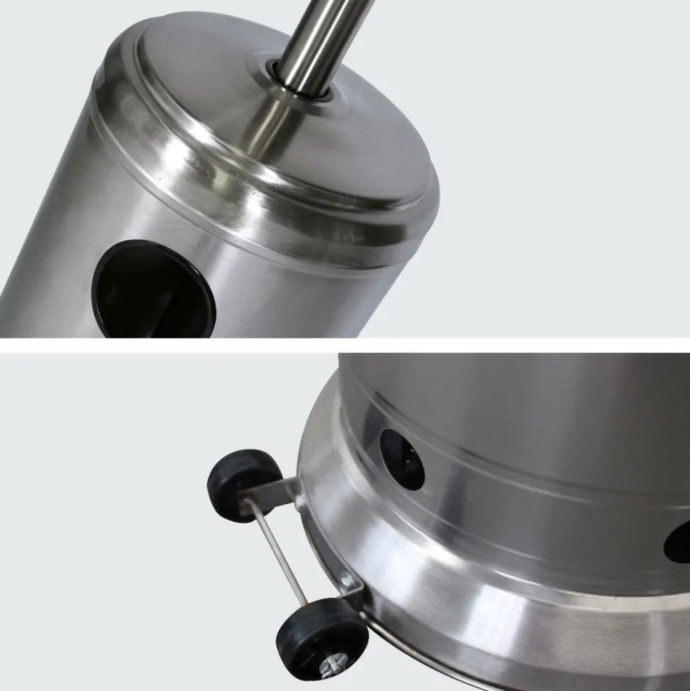 BENEFFITO - Kohala - parasol chauffant acier inoxydable gris - chauffage d'extérieur à gaz - surface de chauffe 30m2 - housse noire - allumage