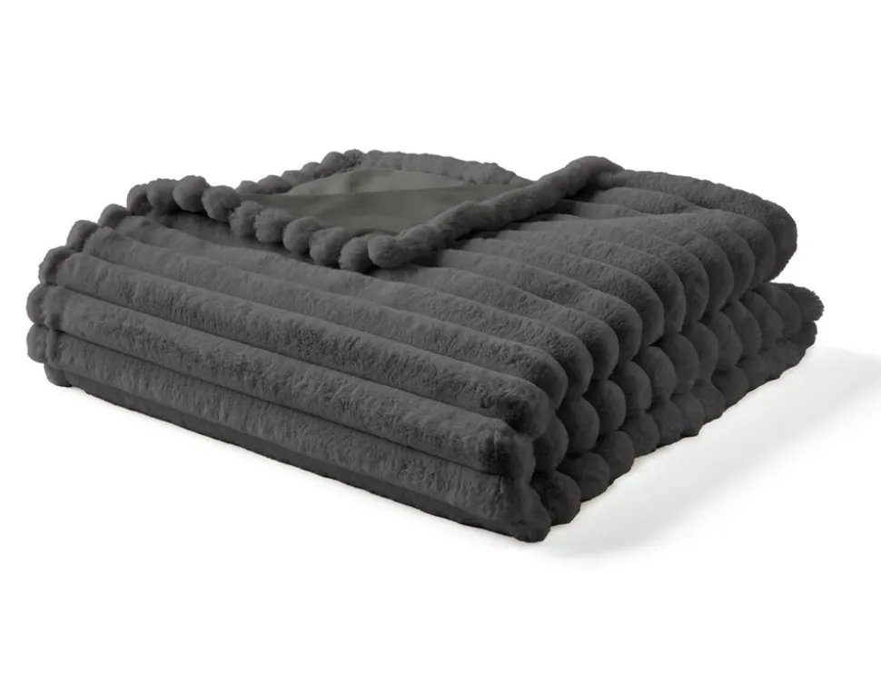 BEST MOBILIER - Arezzo - plaid - 200x140 cm - en fausse fourrure côtelé et velours