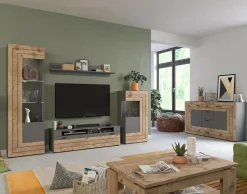 BEST MOBILIER - Wexford - buffet haut - gris et effet bois - 120 cm