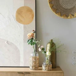 BLANC D'IVOIRE - Vase bonbonne verre raphia 14x21cm