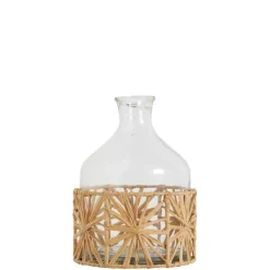 BLANC D'IVOIRE - Vase bonbonne verre raphia 14x21cm