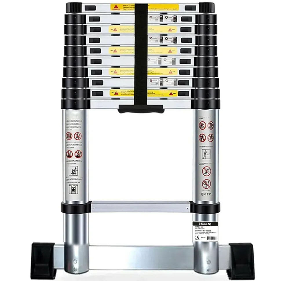 BM TOOLS - Échelle télescopique bm tools 3,8m en alu avec stabilisateur - charge 150kg pliable extensible unique droite multi-fonction