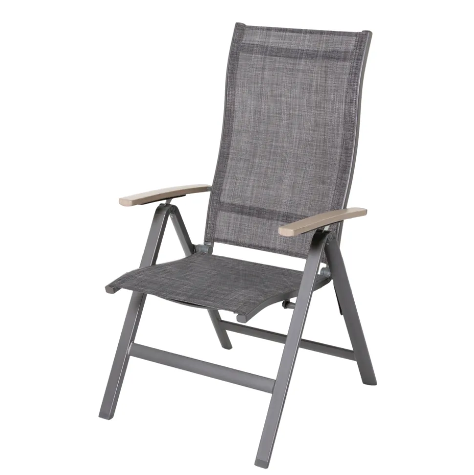 BRIGHTON - Fauteuil STELLA en alu et toile anthracite - 66x58x110 cm