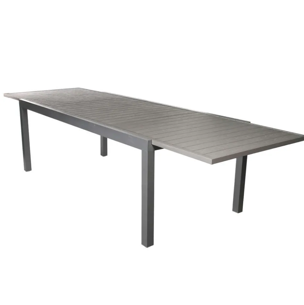 BRIGHTON - Table de jardin GAIA grise en aluminium - L 206/308 x l 100 x H 76