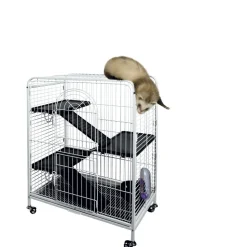 Cage Tower à 3 étages pour chinchilla,furet : blanc,bleu Hauteur 93cm