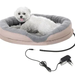 CAMRY - Panier pour chiens et chats électrique chauffant - camry cr7431, rond 76 x 58 cm, laine synthétique douce, 18 w, blanc/marron