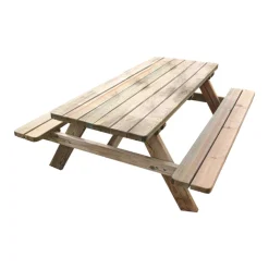 CERLAND - Table de pique-nique en bois avec bancs intégrés 6 personnes - 1,77 m